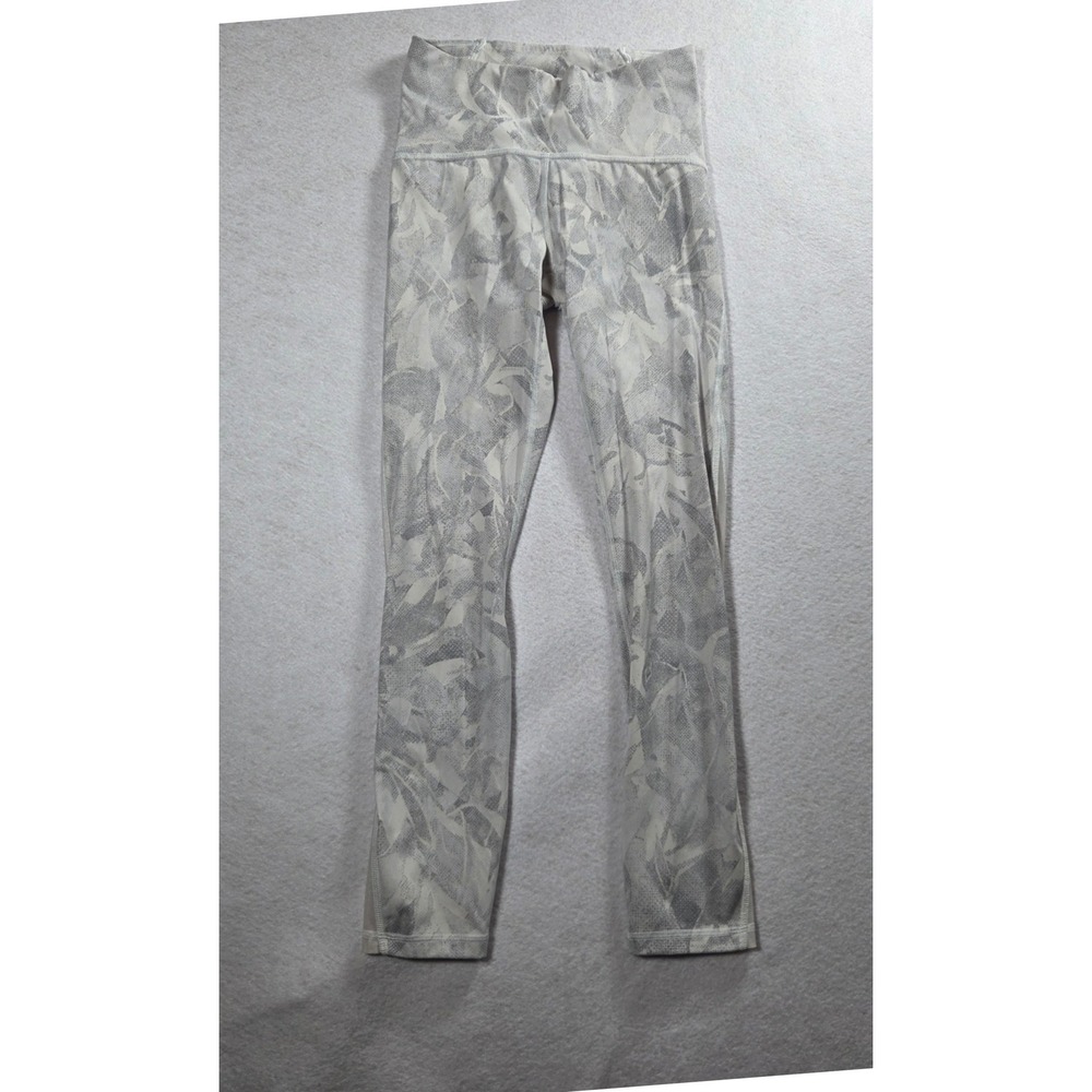 Lululemon Wunder Under Evolve Leggings Size 4 White Gray Floral Mesh 24" Inseam